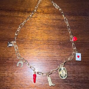 Gold Charm Necklace with Red Accents
